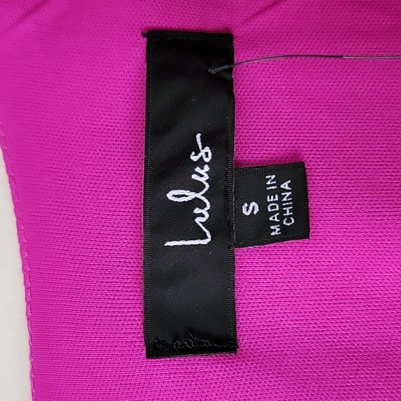 Lulus Women's Dramatic Poise Hot Pink Dot Tulle Puff Sleeve Tiered Mini … - Picture 4 of 15